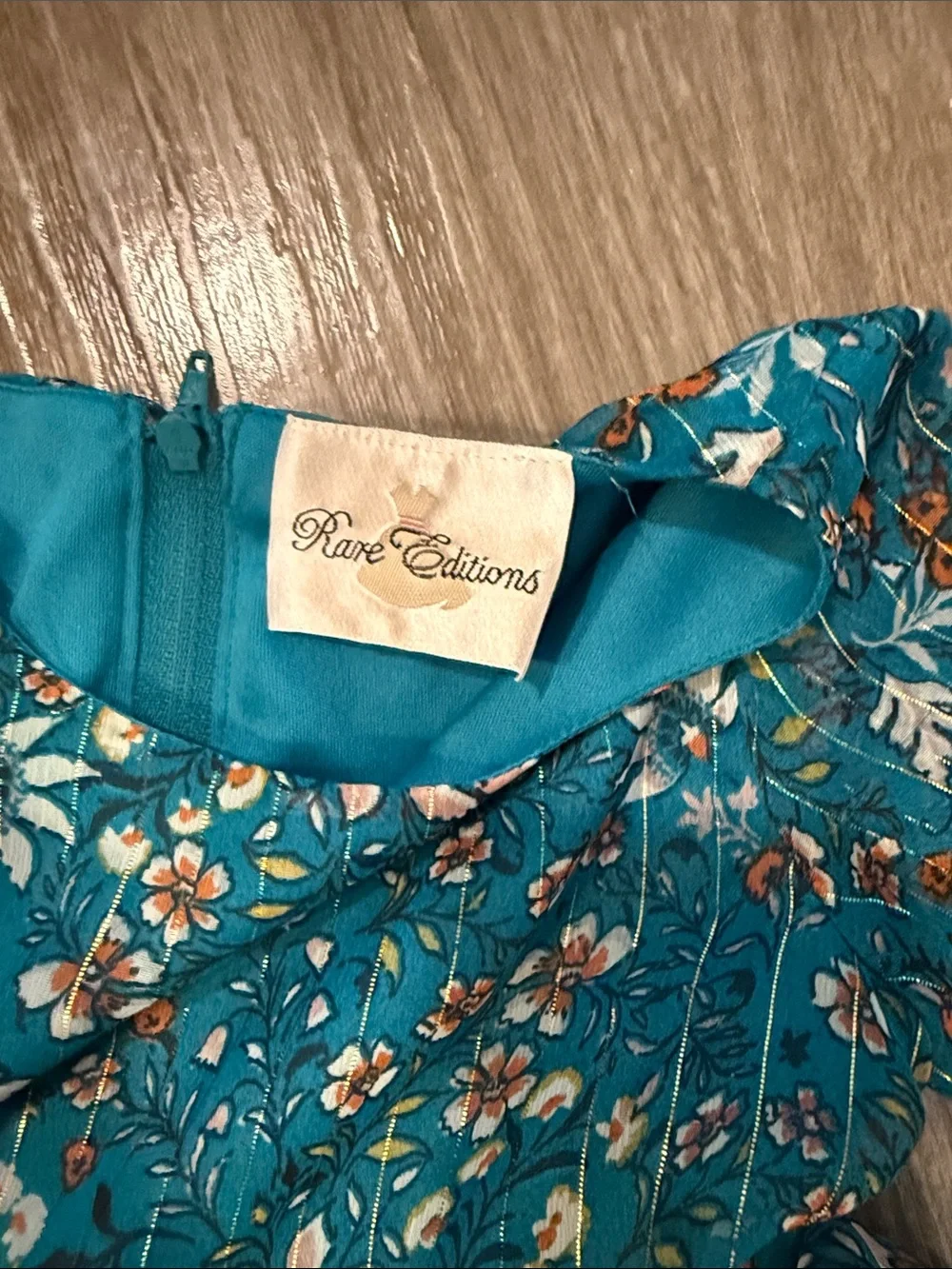 Rare Editions Teal Floral Tiered Ruffle Dress